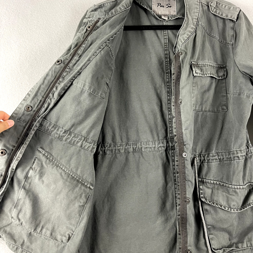 Per Se Utility Jacket Womens Medium Gray Full Zip Pockets Army Casual Military - Picture 11 of 16